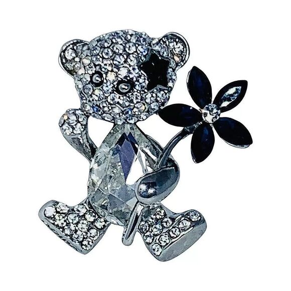 Swarovski Crystal Teddy Bear Brooch Pin 1.5" Whimsical Star Eye Shimmering - Picture 12 of 12